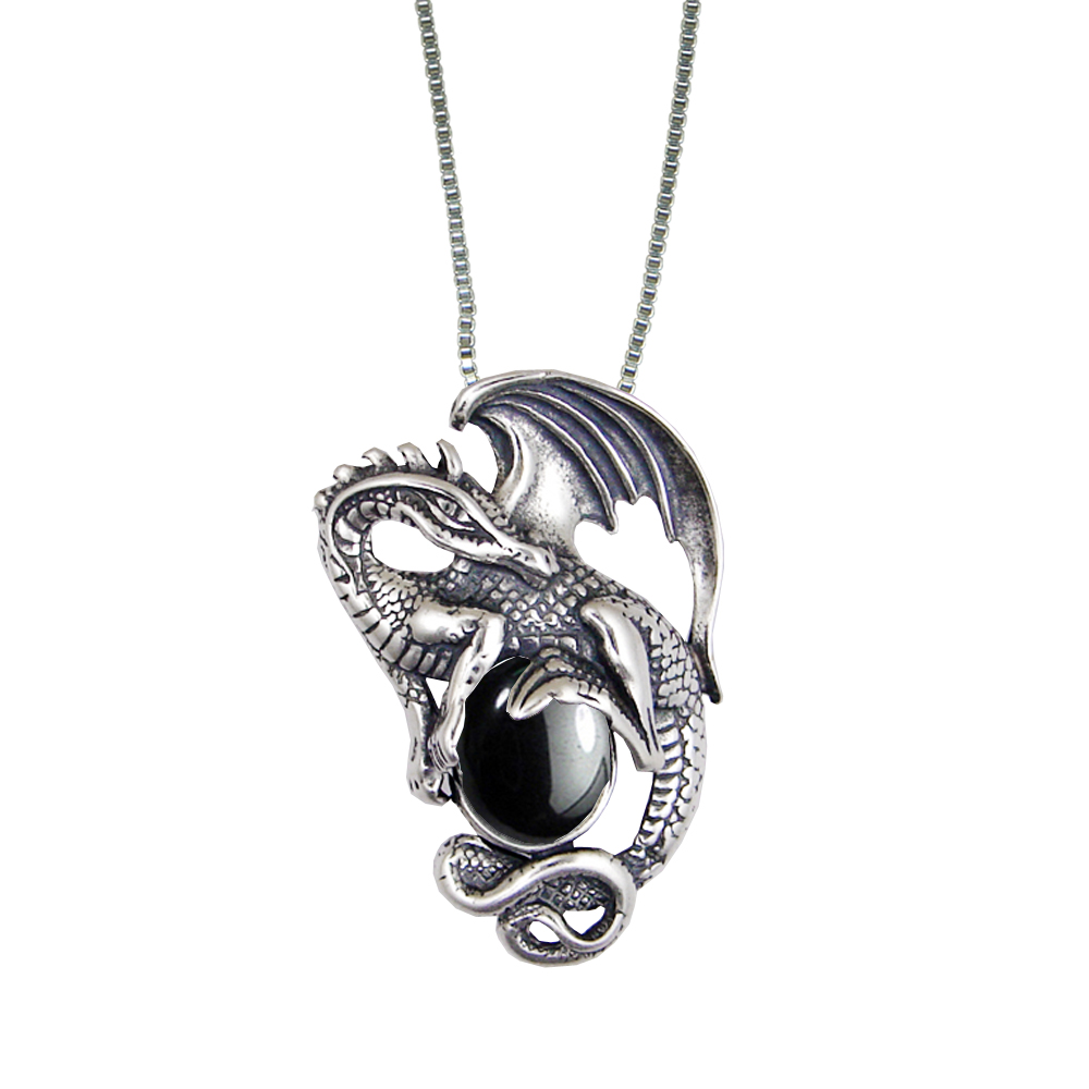 Sterling Silver Dragon Queen Pendant With Hematite